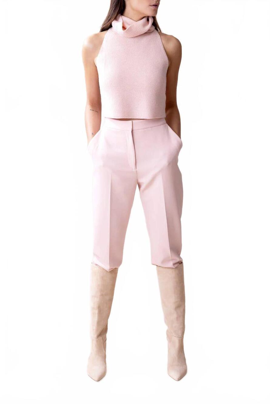 NEW LAPOINTE matte crepe slim leg trouser in light pink